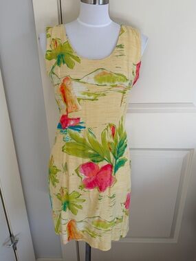 VTG Jams World Yellow Tropical Floral Sleeveless Dress Sundress - Sz M